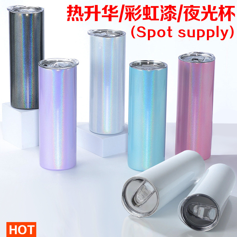 20Oz Straight Tube Sublimation Coating Thermos Cup Rainbow Paint Luminous Tumbler Cup with Straw Cup Large Ice Cup