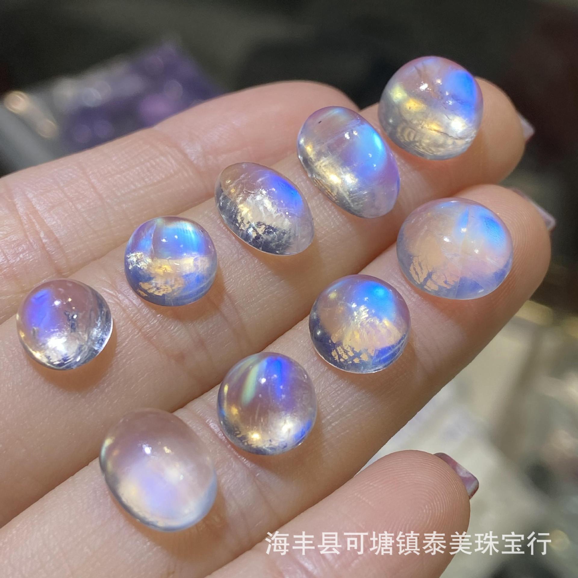 天然蓝月光裸石透体蓝光印度料蓝月光石镶嵌配饰裸石水晶工厂批发