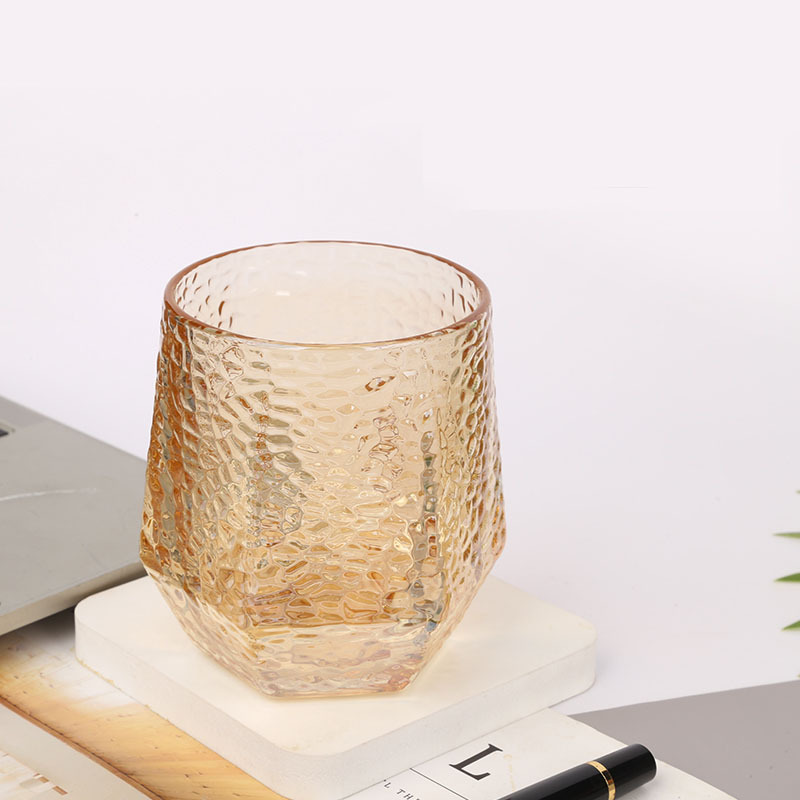 Amber Good-looking Hammered Pattern Glass Wholesale Creative Personality Ins Trend Wine Glass Tea Cup Hexagonal Glass Water Cup