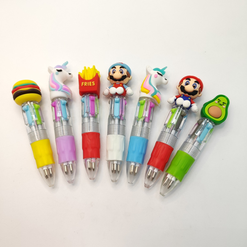 Creative Multi-Color Pen Can Be Equipped with Soft Glue Cartoon Doll Pen Head Mini Small Short 4-Color Ballpoint Pen 8cm Long Small Pen