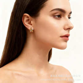 电镀金色星星彩色小花镂空耳钉DIY手作耳钉耳饰配件厂家直销