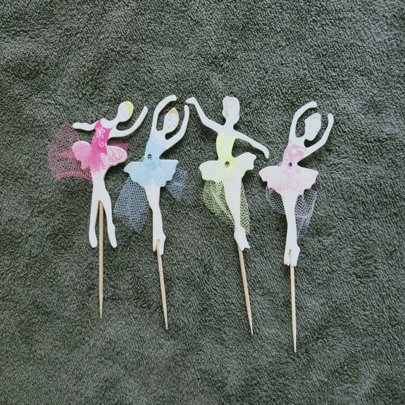 舞女牙签旗跳芭蕾彩纱丝裙4色混搭蛋糕水果生日派对插牌公主女孩