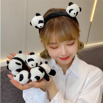 卡通毛绒熊猫发圈发卡啪啪熊猫发箍头扣网红熊猫发饰拍照吸粉熊猫