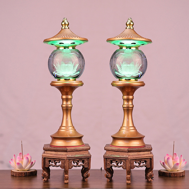 新款led水晶七彩莲花灯佛供灯琉璃灯佛灯供灯佛台工艺品充电家用