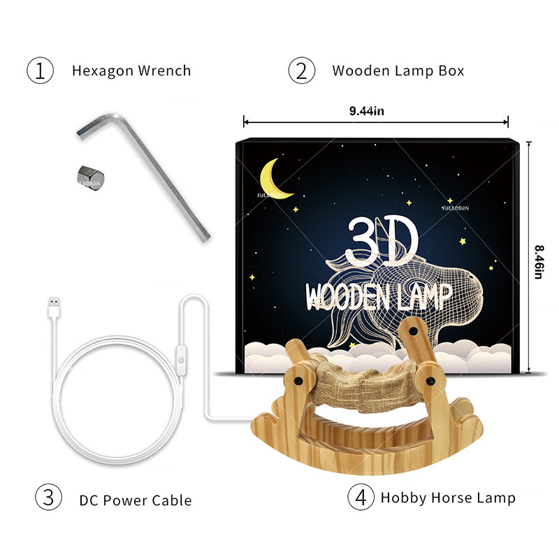 Solid Wood Folding Lamp Creative Cute Wooden Horse Unicorn Small Night Lamp Children's Bedroom Sleeping Table Decorative Ornaments