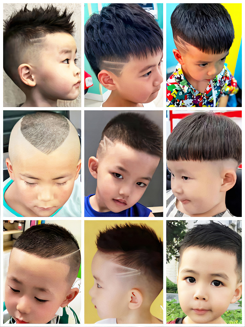 新款儿童发型雕刻海报幼儿园小孩学生剪发图片理发店装饰贴画