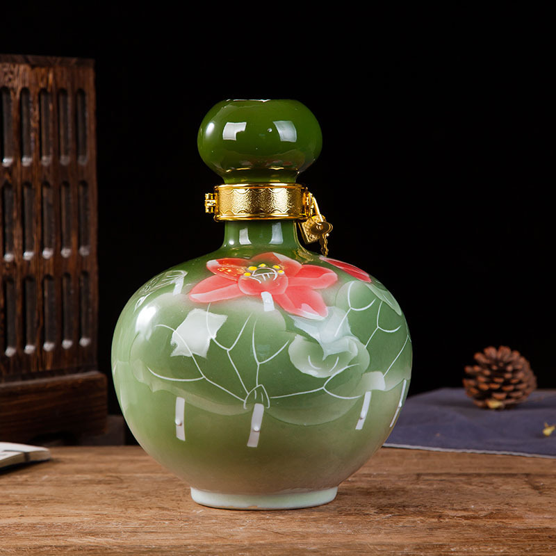 景德镇陶瓷酒坛子 5斤10斤装国色天香酒坛 纯手工雕刻酒瓶批发