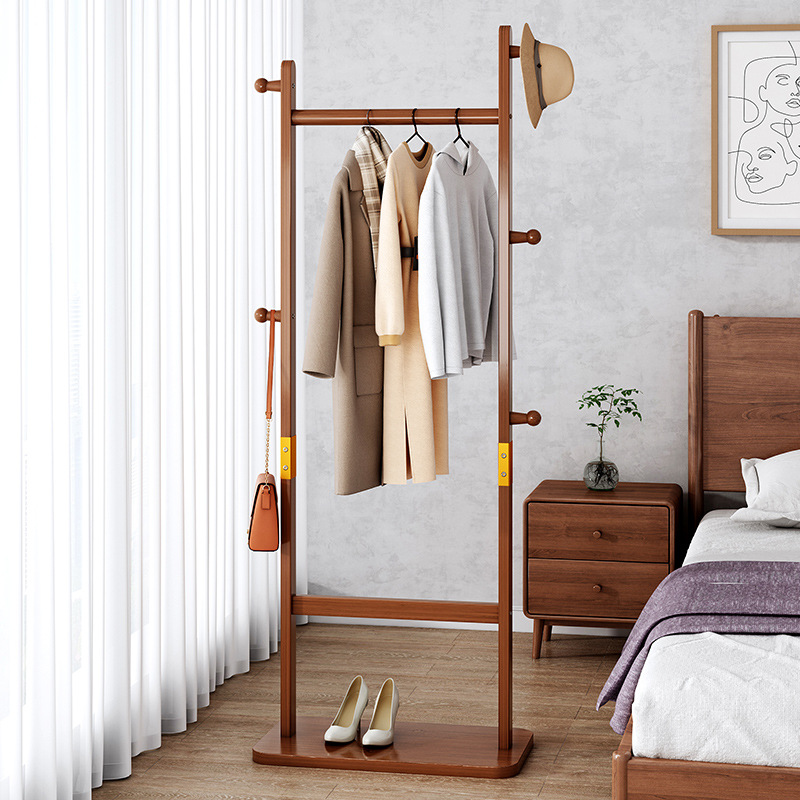 衣架落地家用衣帽架卧室柜式网红挂衣服架子橡胶木实木简易挂衣架