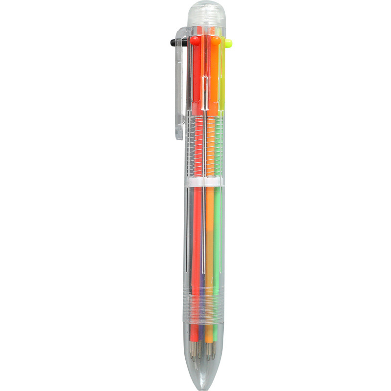 Press Ballpoint Pen Wholesale Colorful Cute Plastic Creative Transparent Six-Color Ballpoint Pen Multi-Color Pen Integrated Gel Pen