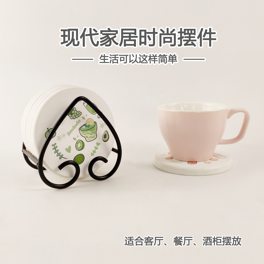 Creative Heart-Shaped Coaster Holder Saucer Stand Mat Storage Rack Tea Cup Mat Holder Iron Art Water Cup Holder