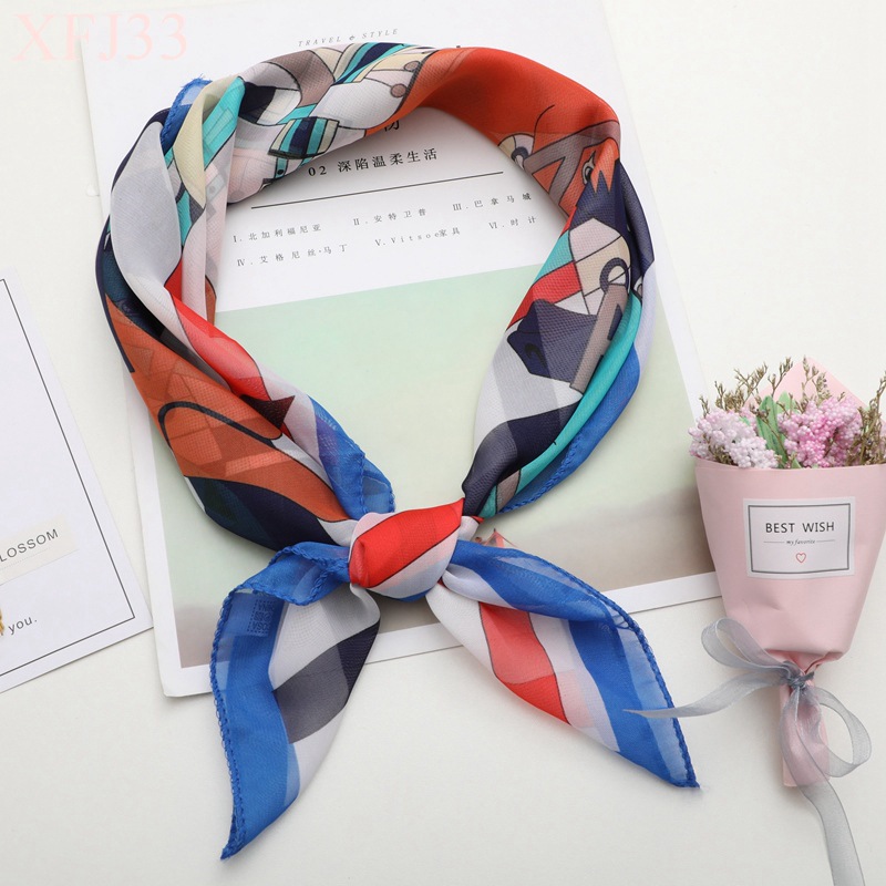 65cm Silk Scarf Women's Korean-Style Square Scarf Spring and Autumn Neck Protection Decoration Small Scarf Chiffon Printing Lightweight Gauze Kerchief Wholesale