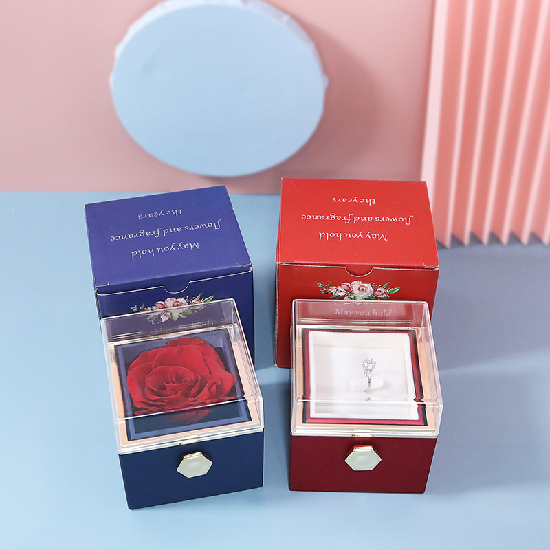 Creative Rotating Valentine's Day Eternal Flower Gift Box Rose Jewelry Box Ring Box Necklace Box Jewelry Box