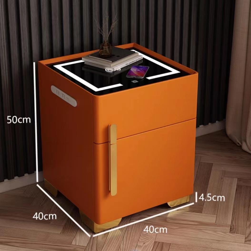 Light Luxury Smart Bedside Table Safe Multi-Function Bedside Cabinet Wireless Charge Bluetooth Speaker Tricolour Light Bedroom