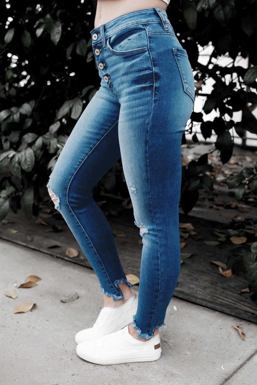 欧美跨境新款女装高弹破洞纽扣修身中腰牛仔裤女 women jeans