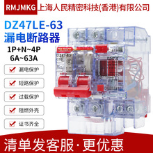 上海人民精密科技漏电保护器DZ47LE 1PN/2P透明壳体工地箱漏保63A