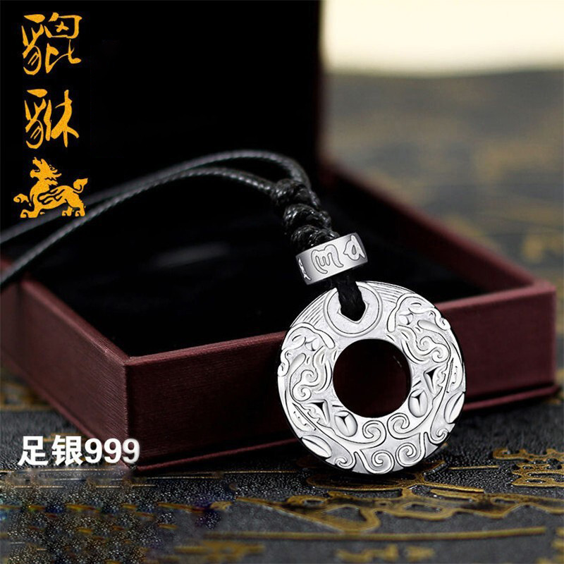 银项链男999纯银貔貅足银吊坠潮挂饰霸气个性挂坠嘻哈男生平安扣