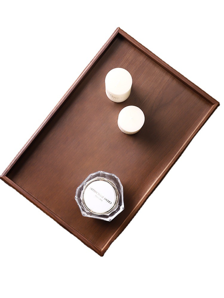 Nordic Household Black Walnut Solid Wood Rectangular Tray Cup Holder Tea Set Storage Tray Plate Pattern Factory Production