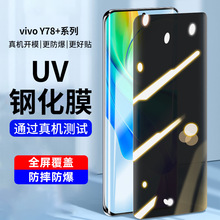 适用VIVOY78+钢化膜全屏Y100防窥膜UV高清抗蓝光曲面全胶手机膜