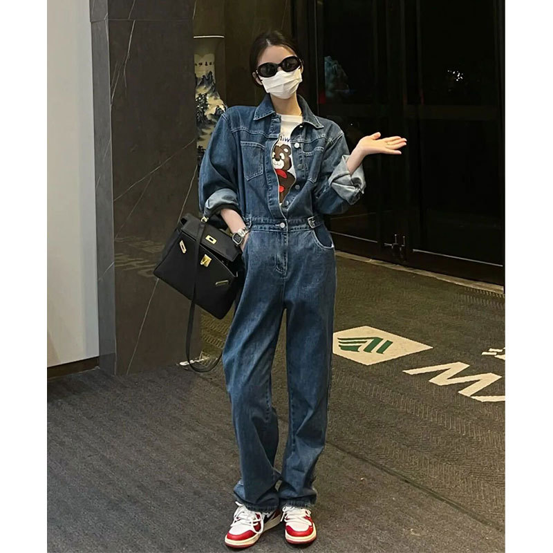 7082#新款女装高级感连体衣时尚chic蓝色牛仔连体裤套装春款-阿里巴巴