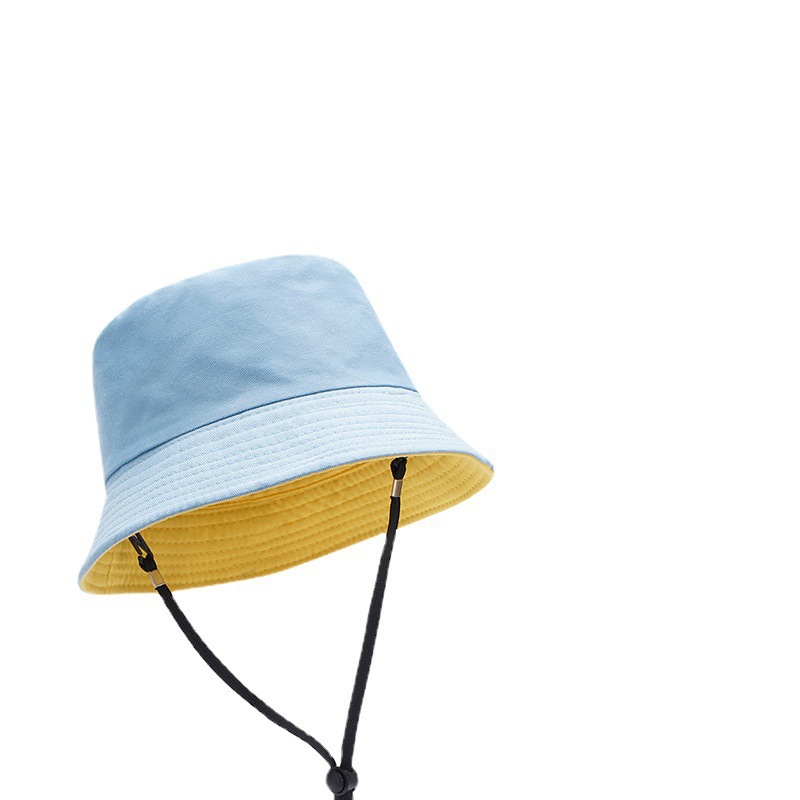 Double-Sided Cotton Children's Yellow Cap Kindergarten Printed Sunscreen Bucket Hat Student Travel Flat Top Sun Hat Wholesale