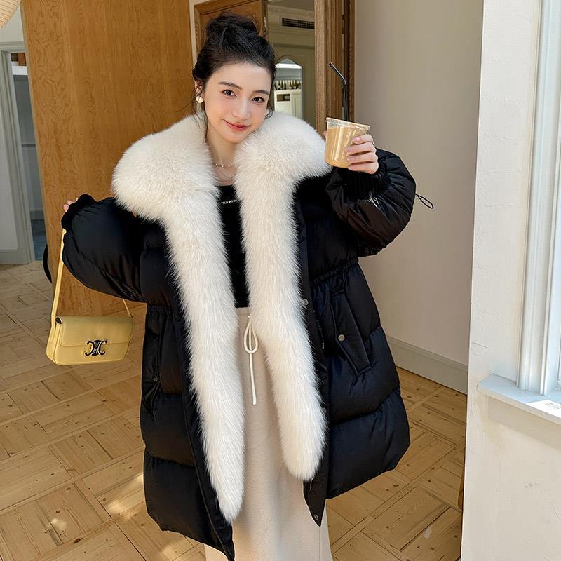 海宁可拆卸狐狸毛领真毛中长版鹅绒大衣女2023新款冬保暖皮草外套