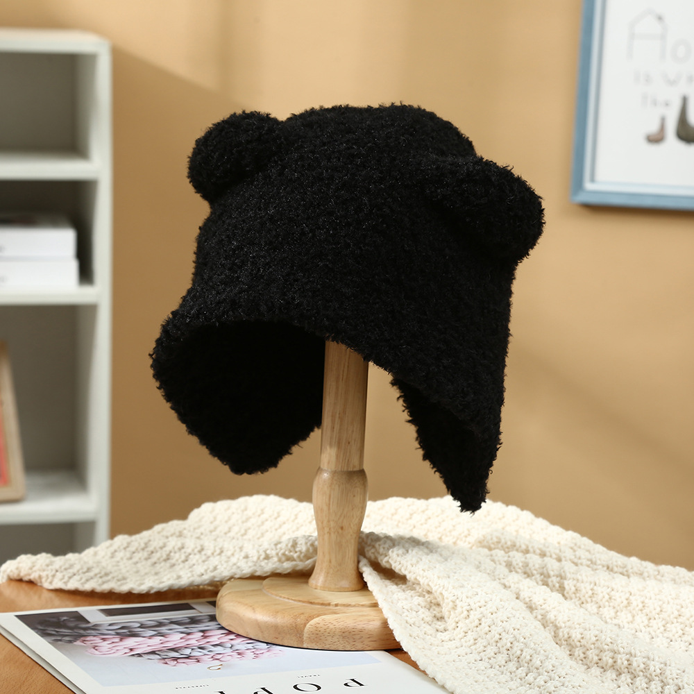 Korean Warm Cute Bear Hat Ins Style Earflaps Woolen Hat Winter Windproof Big Cap Face-Looking Small Knitted Hat