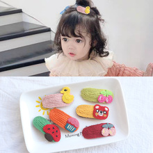 韩国网红心爱卡通手工毛线针织发夹女小植物生果边夹顶夹头饰发饰