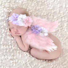 新款欧美手工花朵头带天使羽毛翅膀婴儿照相拍照道具宝宝时尚装饰