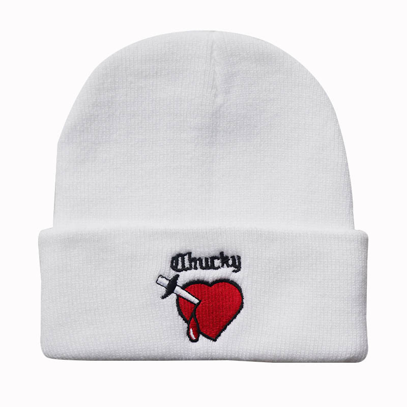 European and American Man and Woman Cartoon Chuck Embroidery Knitted Hat Thermal Head Cover Woolen Cap Outdoor Sports Cycling Beanie Hat
