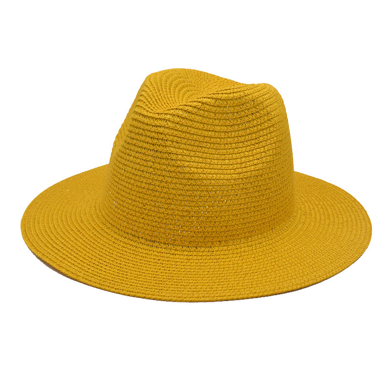 Amazon New Summer Sun Protection Straw Hat Big Brimmed Straw Hat Men's and Women's Beach Fedora Hat Travel Sun Hat Tide