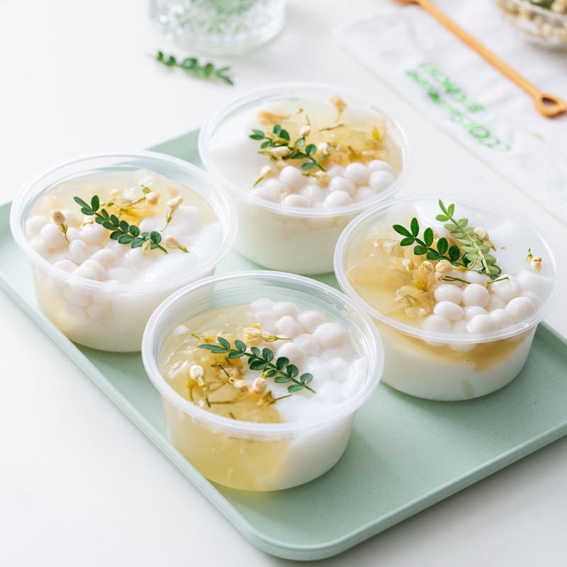 一次性网红冰粉碗芋圆烧仙草水果捞外卖透明打包杯商用带盖塑料碗