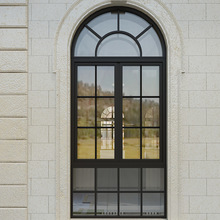 潮盛定制60系列断桥铝合金窗户法式复古老钢窗圆弧拱形平开窗别墅
