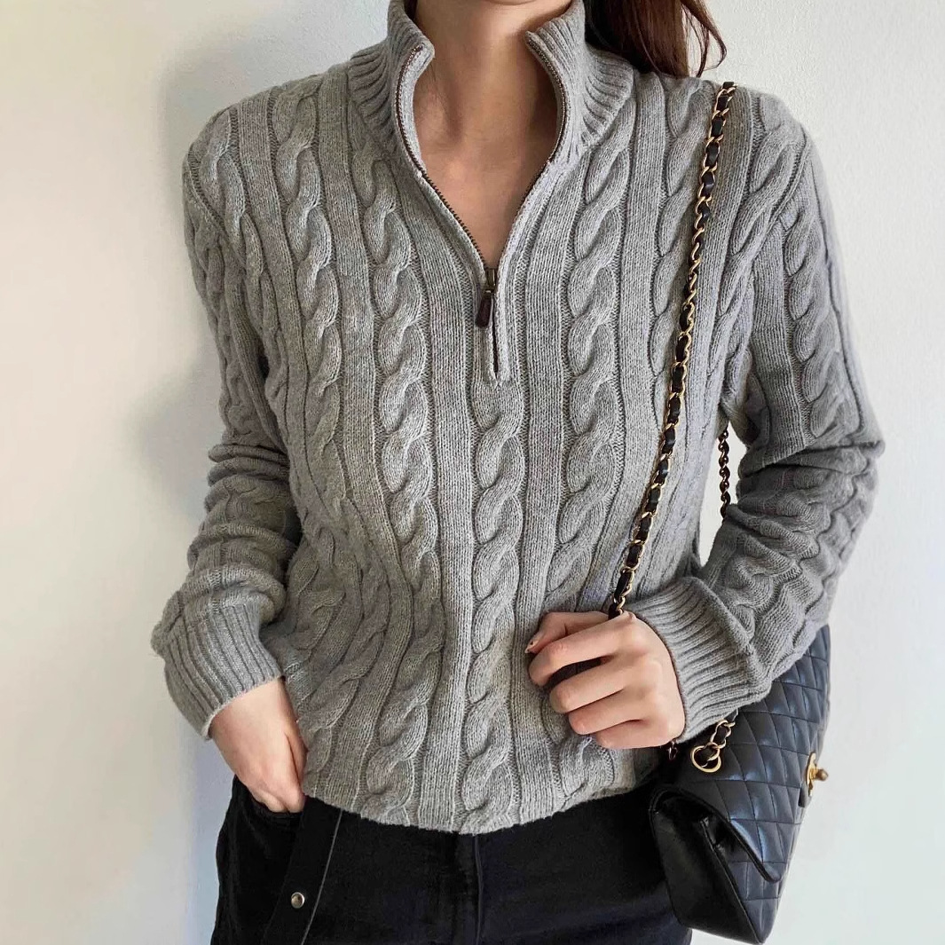 小马标刺绣针织衫男2025年秋冬立领麻花情侣半拉链毛衣女