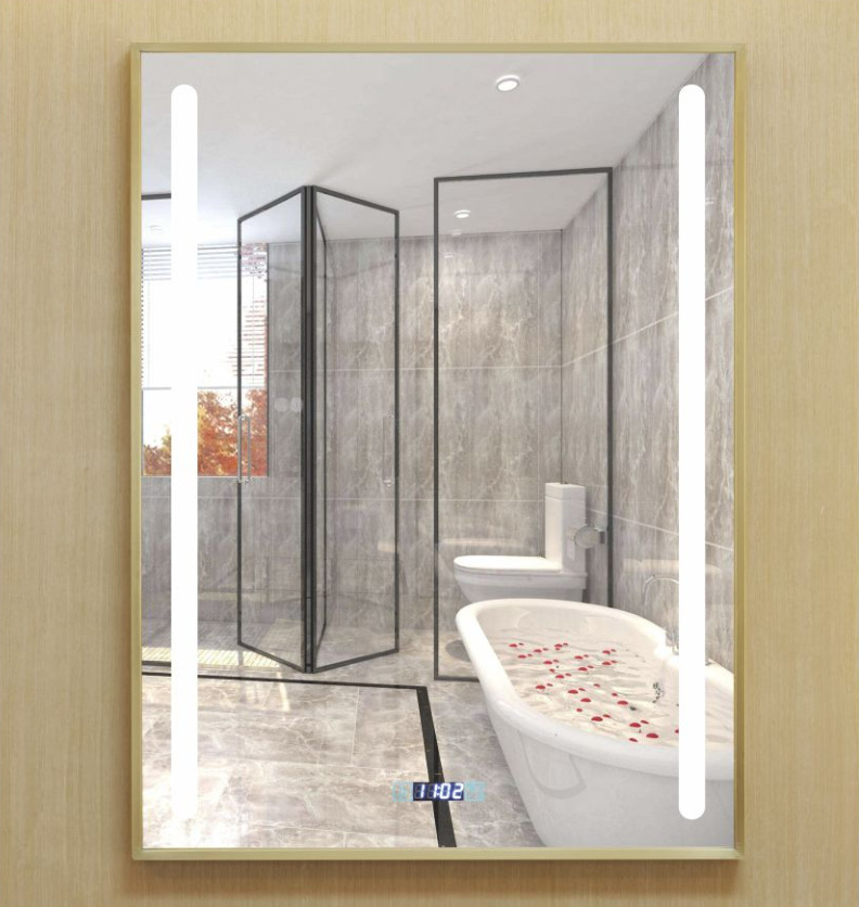 厂家专业定制不锈钢古铜色包边浴室镜壁挂洗手台高清镜面防雾镜子