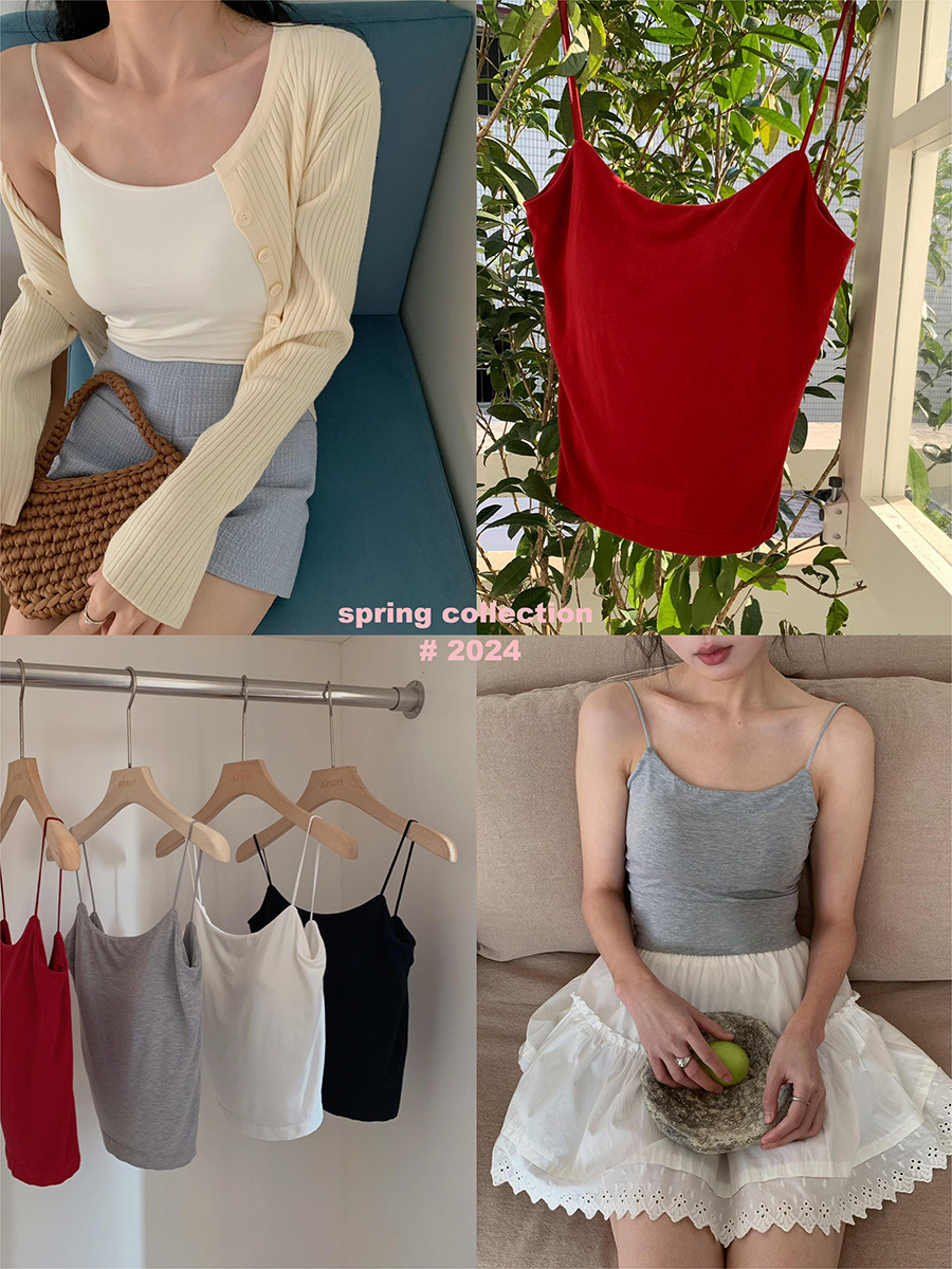 [4 Colors Cotton Sling with Bra] Ge Ming Spring Bottoming Underwear That Makes Your Back More Beautiful Tops Outerwear Vest W900a