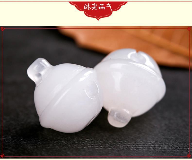 新疆天然白玉铃铛雕刻玉铃铛配件白玉小铃铛手链佛珠吊坠配饰批发