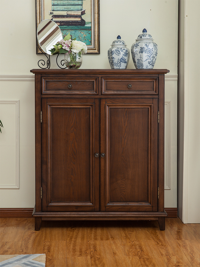 美式乡村鞋柜美式实木鞋柜隔断柜门厅玄关柜储物柜家用门口鞋柜