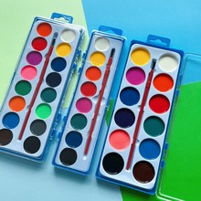 跨境批发固体半干水彩颜料套装 美术绘画水彩粉饼塑料盒装配画笔