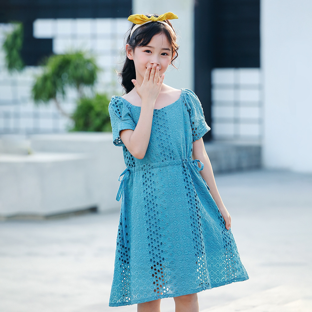 女童夏季连衣裙白色镂空蕾丝公主裙韩版童装热销大童裙子一件代发