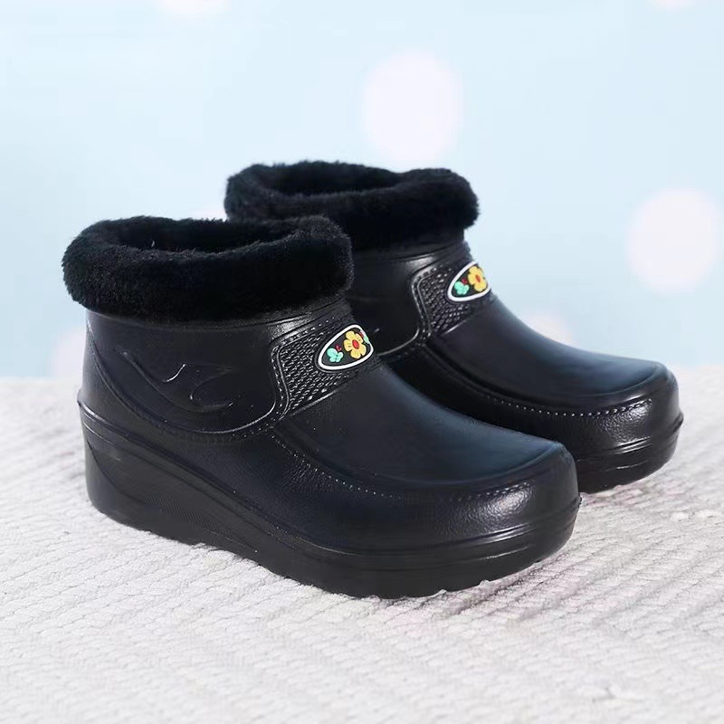 Waterproof Fleece-Lined Men's and Women's Low-Top Ugg Rain Boots Laundry Kitchen Sanitary Work Shoes Eva Insulated Cotton-Padded Shoes
