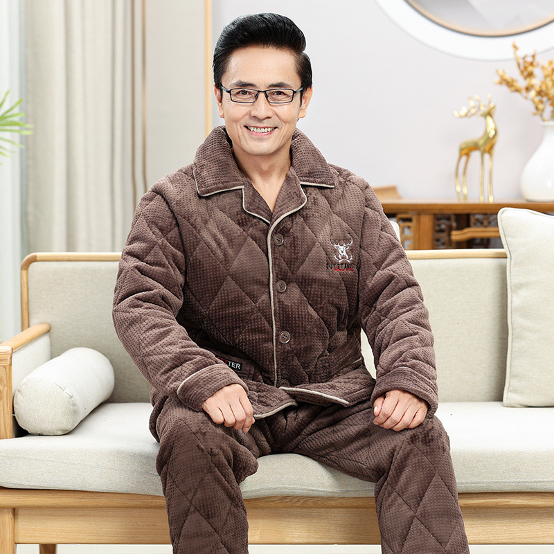 中老年男士睡衣冬季加厚棉质超厚中年保暖爸爸老人爷爷男款家居服