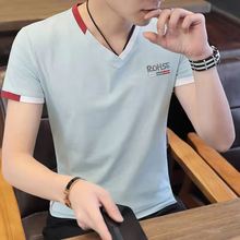 夏季男装上衣韩版学生零售潮流打底衫修身V领青年男士短袖T恤批发