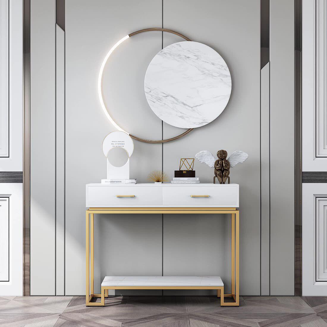 玄关桌子轻奢条案端景台北欧客厅靠墙窄桌岩板玄关装饰柜现代简约