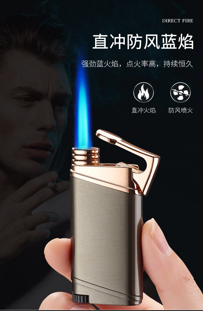 新款直冲蓝焰打火机充气防风喷火个性创意diylogo高档礼品打火机