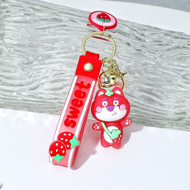 Cartoon Strawberry Bear Flash Silicone Doll Keychain Pendant Couple Cars and Bags Luminous Doll Ornaments Gift