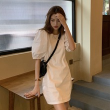 泡泡袖白色连衣裙女 韩版夏2023新款设计感复古通勤短裙 工厂货源