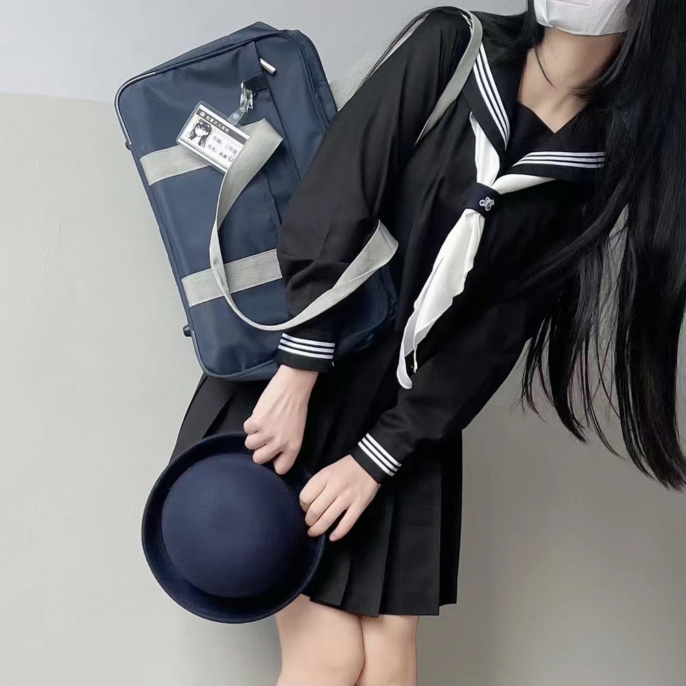 jk正统原创基础款jk制服裙全黑三本水手服日系长袖短袖学生套装jk