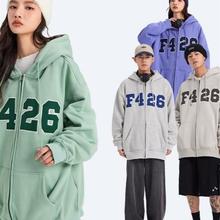 F426大LOGO贴布开衫卫衣国潮牌情侣百搭宽松连帽外套春秋潮流穿搭