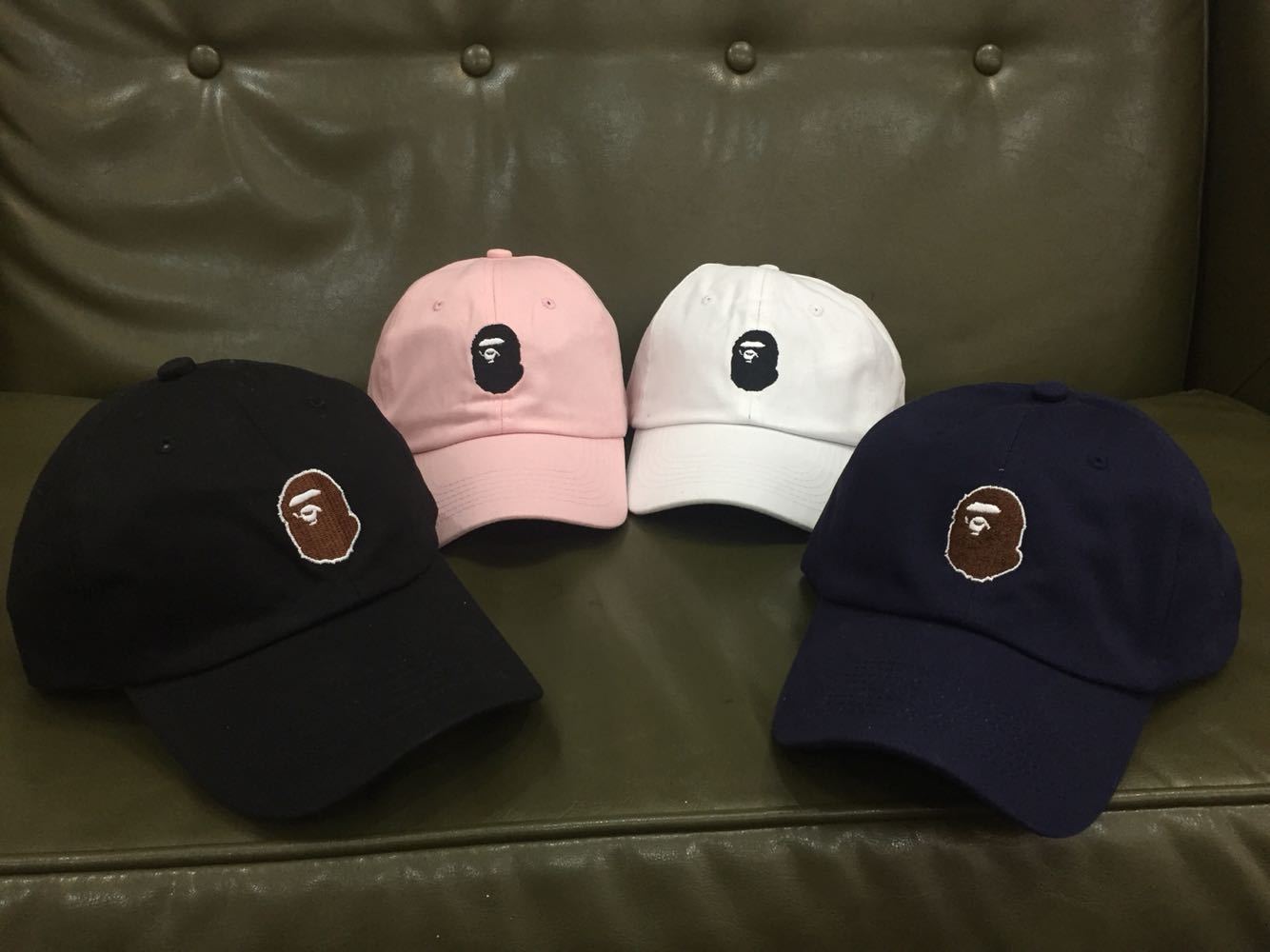 bape猿人小标刺绣男女款弯檐帽子夏天港潮棒球鸭舌帽复古阿美咔叽