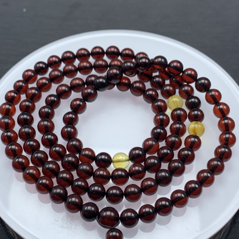 天然血珀佛珠手链108颗琥珀蜜蜡手串无暇净水血珀diy饰品成品批发